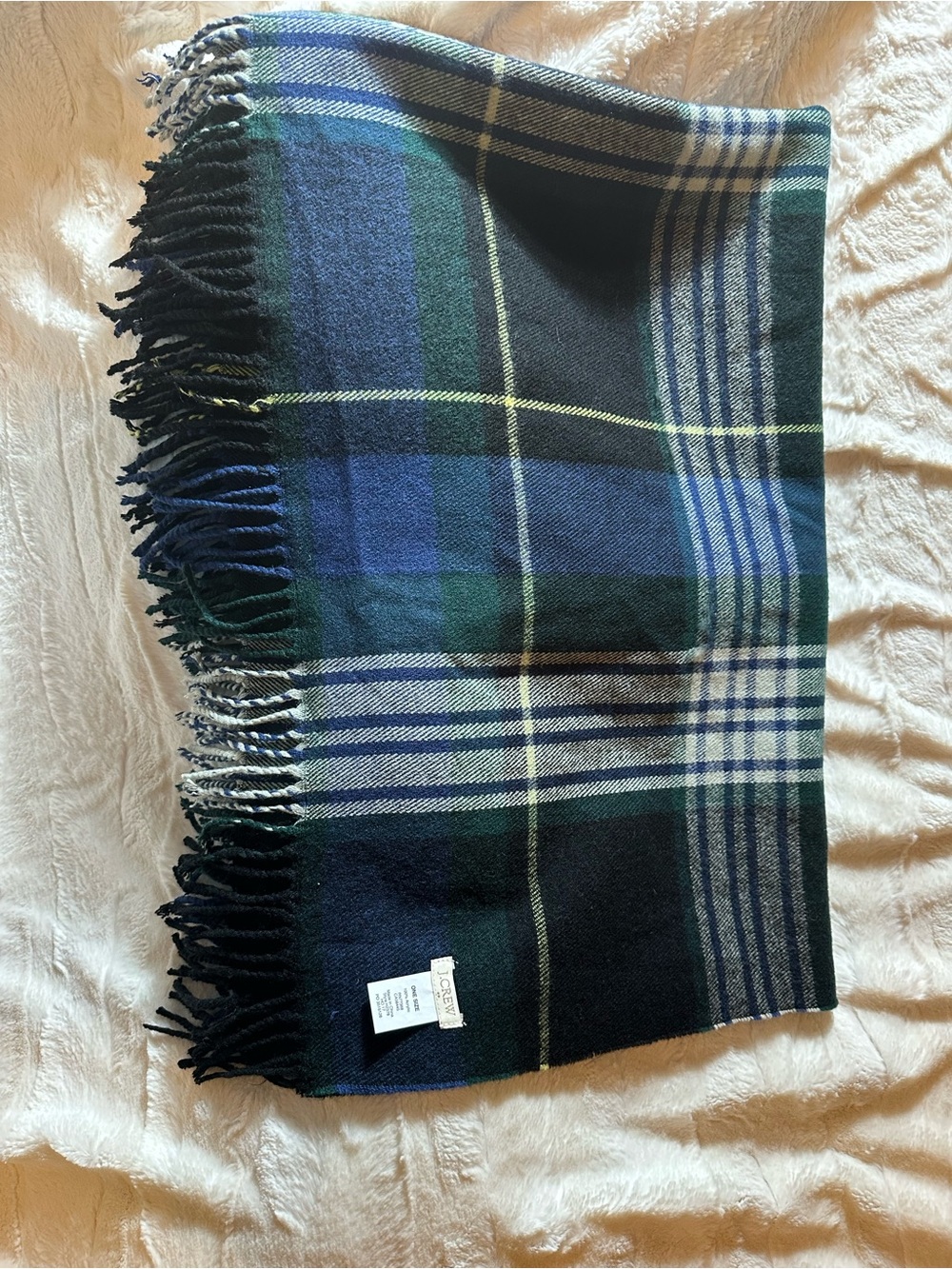 J.Crew Classic Oversized Plaid Blanket Scarf Wrap Fringed Green Navy